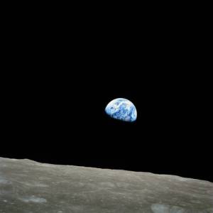 Earthrise as seen from the moon: one tiny delicate Jewel in the vastness of space.